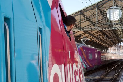 Un tren de Avlo pasa junto al tren de Ouigo en la estación de Valladolid en una imagen de archivo