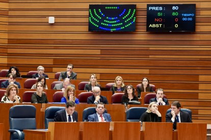 Bancada del PP durante el pleno de las Cortes de este miércoles.