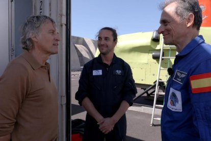 Jesús Calleja y Pedro Duque durante la grabación de 'Calleja en el espacio'