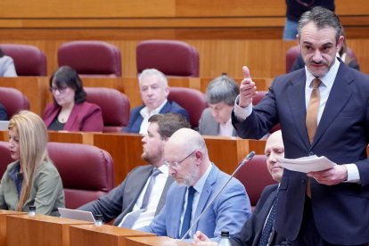 David Hierro, en un momento de su primera intervención como nuevo portavoz de VOX en las Cortes.