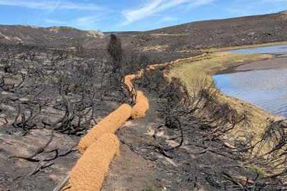 Biorrollos para evitar que las cenizas de las laderas lleguen al agua.