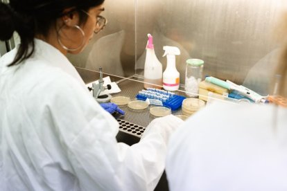Una alumna de la Universidad de León en un laboratorio.