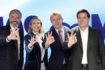 Azcón, Guardiola, Feijóo y Mañueco en la sede del Partido Popular