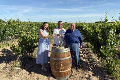 Elena Prunescu, Elidio Perrino y su padre, Elidio, en sus viñedos en Palacios de Goda
