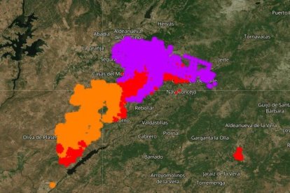 Perímetro del incendio de Jarilla en la mañana de este domingo.