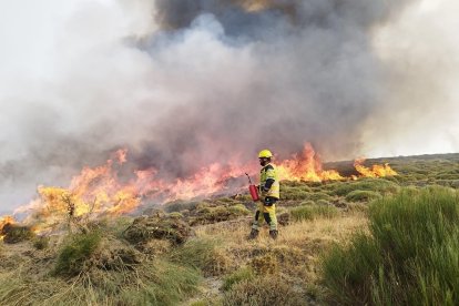 Bomberos forestales de diferentes operativos de otras comunidades autónomas colaboran en la extinción de los incendios de Castilla y León