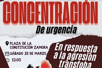 Cartel de la concentración que tendrá lugar en Zamora este sábado para condenar la agresión sufrida por una mujer trans el pasado fin de semana en La Bañeza (León)..