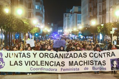 El secretario general del PSOE de Castilla y León, Luis Tudanca, participa en la manifestación por el Día Internacional de la Eliminación de la Violencia hacia las Mujeres de Burgos. - ICAL