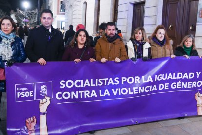 El secretario general del PSOE de Castilla y León, Luis Tudanca, participa en la manifestación por el Día Internacional de la Eliminación de la Violencia hacia las Mujeres de Burgos. - ICAL