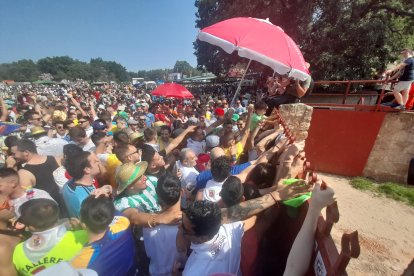 Miles de personas acuden al monte Valonsadero para presenciar la salida de doce toros y la traída del ganado hasta la plaza de toros de la ciudad.-GONZALO MONTESEGURO / MARIO TEJEDOR