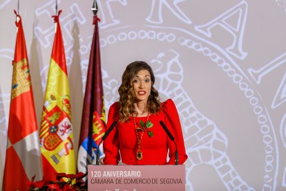 El presidente de la Junta de Castilla y León, Alfonso Fernández Mañueco, participa en el acto conmemorativo del 120 aniversario de la Cámara de Comercio de Segovia, en el que se entregan los premios 'Sello Real de Paños 2023'. ICAL