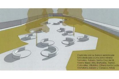 Recreación del Jardín del Coque que estará en la rehabilitación del Pozo María como Archivo Histórico de las Familias Mineras, en Caboalles de Abajo (León). -FUNDACIÓN PATRIMONIO CULTURAL DE CASTILLA Y LEÓN