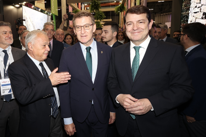 El presidente de la Junta de Castilla y León, Alfonso Fernández Mañueco, junto al presidente del PP Alberto Nuñez Feijoo, visita la 44 edición de Fitur y el expositor de la Comunidad. Juan Lázaro/ Ical