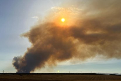 El incendio en Vegalatrave, próximo a Losacio (Zamora). En la imagen Fontanillas De Castro.- ICAL