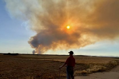 El incendio en Vegalatrave, próximo a Losacio (Zamora). En la imagen Fontanillas De Castro.- ICAL
