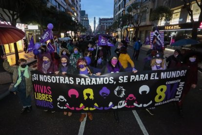 Manifestación convocada en León con motivo del 8 de Marzo, Día de la Mujer