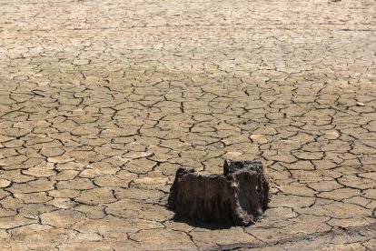 Sequía en el embalse de Riaño (León), con un 42,3% de su capacidad total. En la imagen, zona del pueblo anegado por el pantano, Pedrosa del Rey.- ICAL