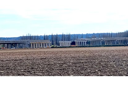 Vista parcial del viaducto en construcción en el término municipal de Tudela de Duero - S. G. C.