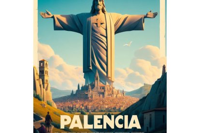 El Cristo del Otero 'abraza' la ciudad de Palencia. BING IMAGE CREATOR DE MICROSOFT