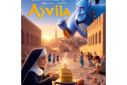 Santa Teresa disfruta de las yemas que llevan su nombre junto al genio de Aladdin. BING IMAGE CREATOR DE MICROSOFT