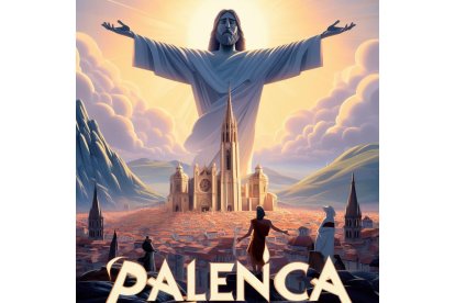 El Cristo del Otero 'abraza' la ciudad de Palencia. BING IMAGE CREATOR DE MICROSOFT