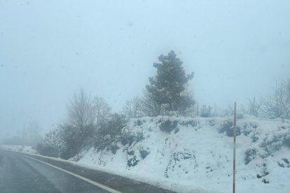 Nieve en carreteras leonesas, a la altura de El Manzanal. -E.M.