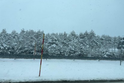 Nieve en carreteras leonesas, a la altura de El Manzanal. -E.M.