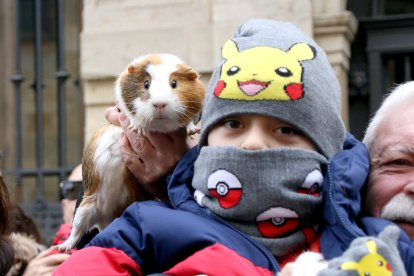 Los leoneses acuden con sus mascotas a la tradicional bendición de San Antón en la parroquia de San Marcelo. ICAL