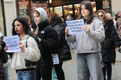 Manifestación de la Plataforma por los Derechos de las Mujeres de Palencia por la calle Mayor y  la Plaza Mayor en Palencia