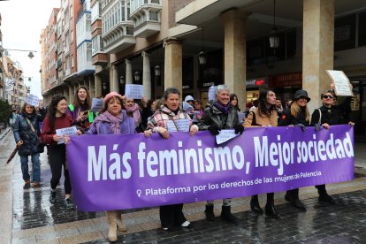 Manifestación de la Plataforma por los Derechos de las Mujeres de Palencia por la calle Mayor y  la Plaza Mayor en Palencia