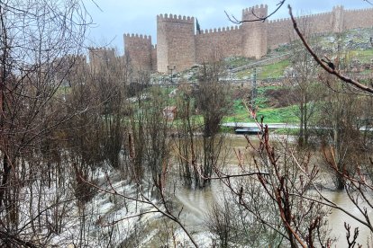 Desbordamiento del río Adaja en el parque de El Soto, en la capital abulense