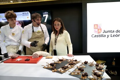 La consejera de Agricultura, Ganadería y Desarrollo Rural, María González Corral, visita el expositor de Tierra de Sabor en el XXXVIII Salon Gourmets.