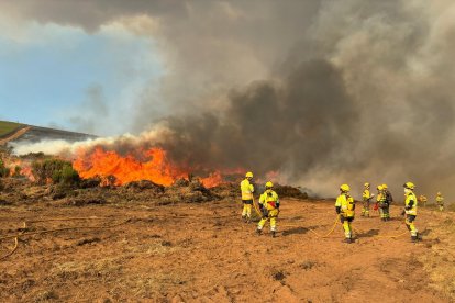 Bomberos forestales de diferentes operativos de otras comunidades autónomas colaboran en la extinción de los incendios de Castilla y León