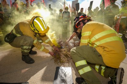 Bomberos forestales se manifiestan en Valladolid.