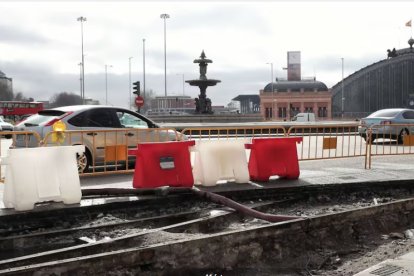 Vías tranviarias enterradas en Madrid en Atocha