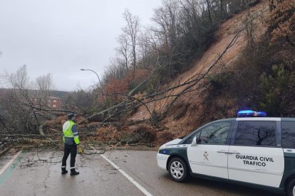 Un deslizamiento de tierra corta la SC-P-15 en Guardo (Palencia) y deja un camión articulado semienterrado
