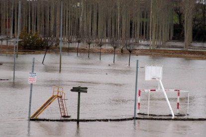 El río Órbigo se desborda a su paso por Cebrones del Río (León).
