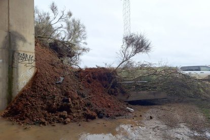 Desprendimiento de una aleta de un paso inferior de la autovía A-52, en el término municipal de Villabrázaro (Zamora)