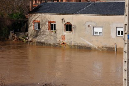 Casas y calles afectadas por la crecida del río Duero en Tudela de Duero