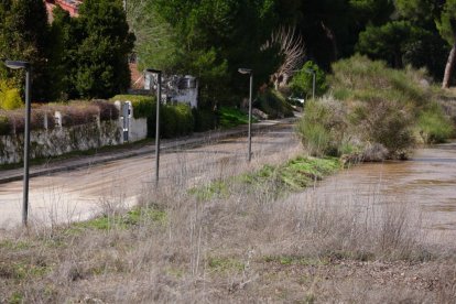 Casas y calles afectadas por la crecida del río Duero en Tudela de Duero