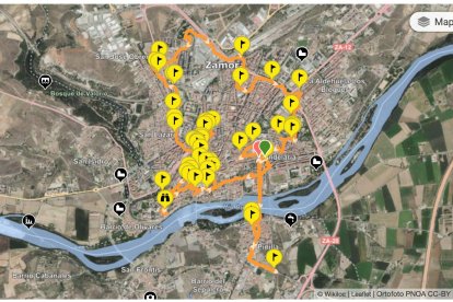 El mapa de Wikiloc muestra los cerca de 80 murales distribuidos por Zamora en un recorrido urbano de más de 14 kilómetros