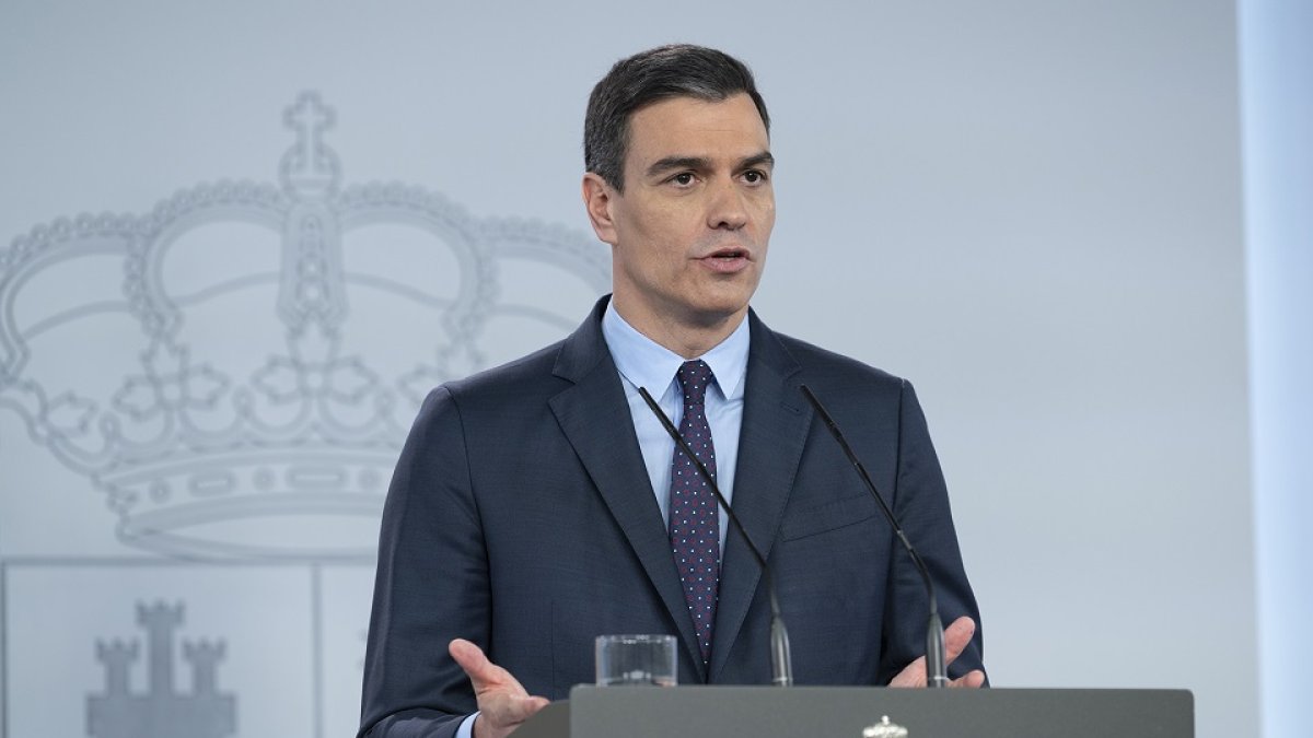 Pedro Sánchez, en una comparecencia en Moncloa sobre el coronavirus.