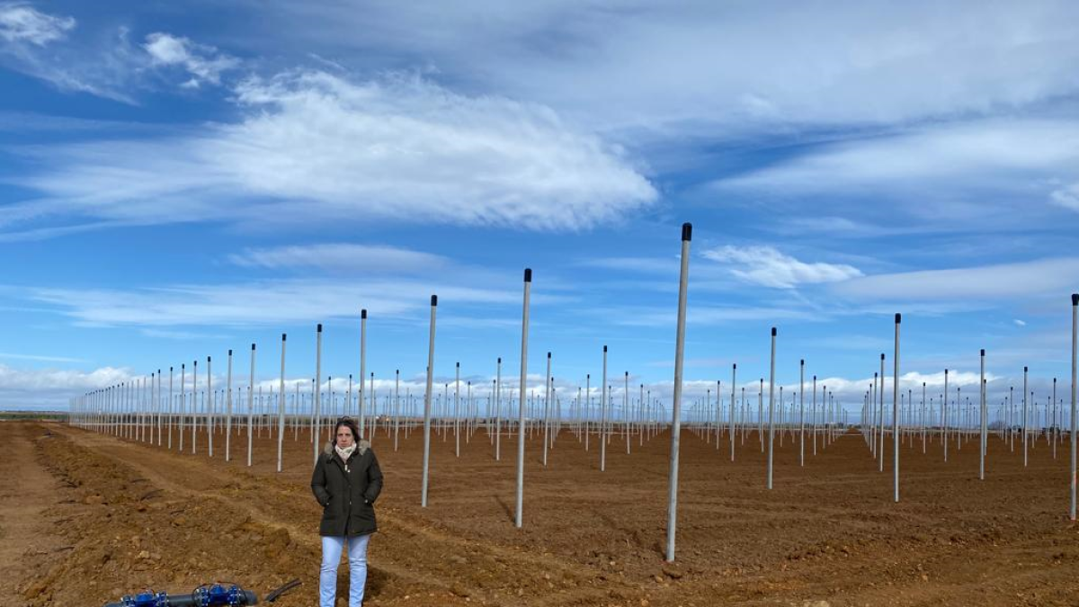 La leonesa Noelia Fernández posa junto a la futura plantación de manzanas en la localidad de Ardón.- EL MUNDO