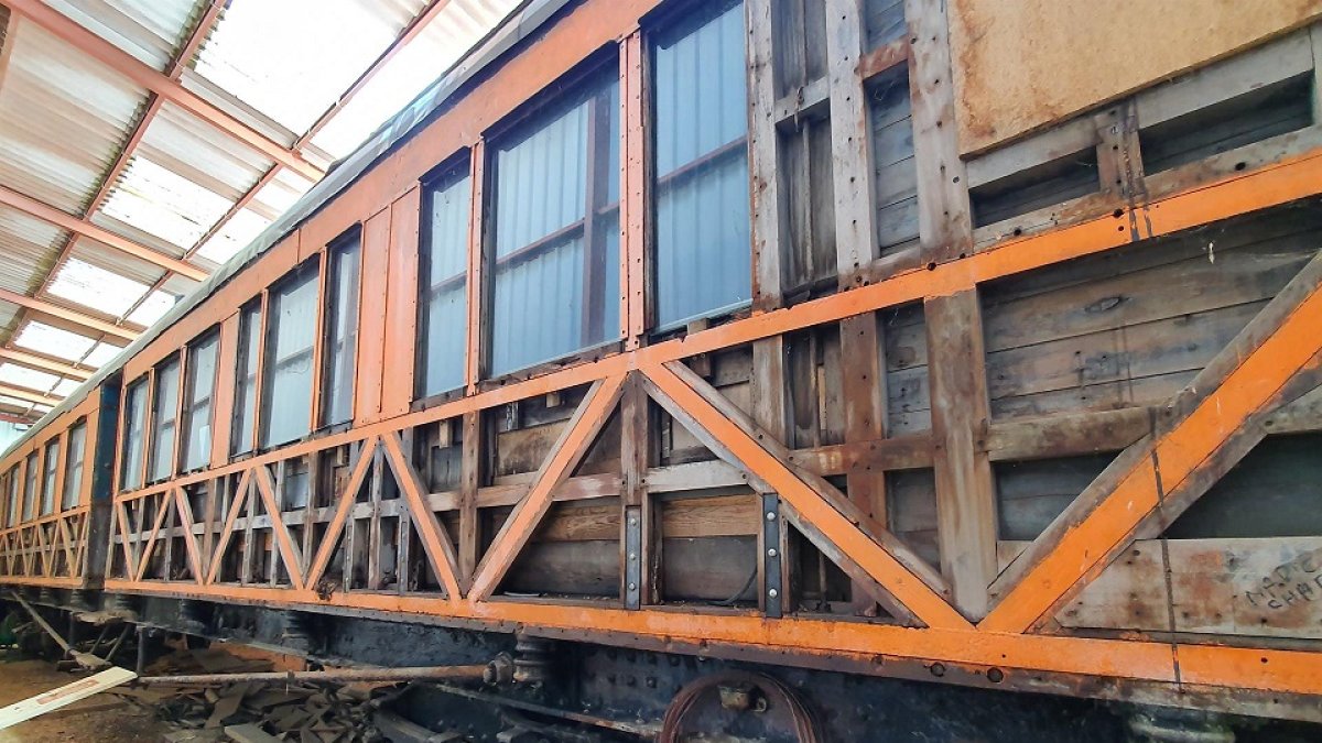 Exterior del vagón SS-3, que permanece en Almazán (Soria).- ADEMA