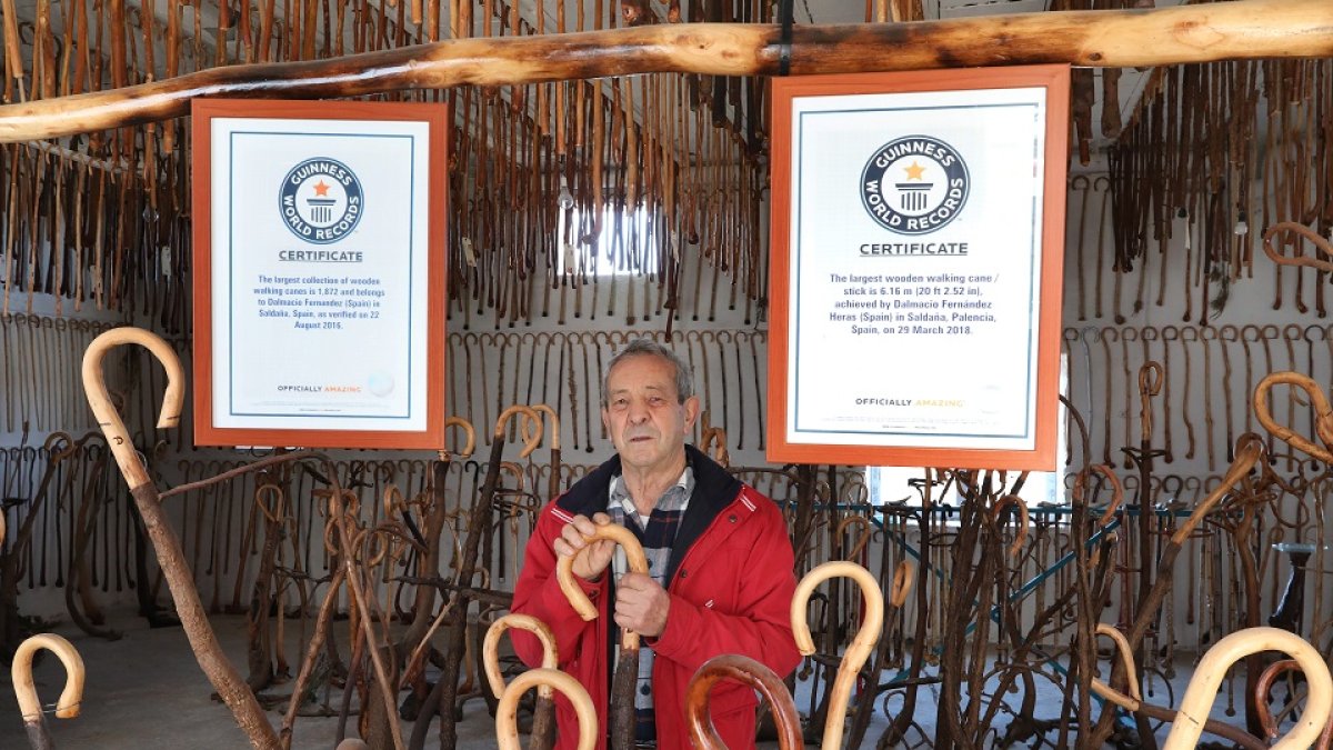 Record Guinness de cachabas
Dalmacio Fernández en el local donde guarda la colección de más de 2.500 cachabas en Saldaña (Palencia).- ICAL