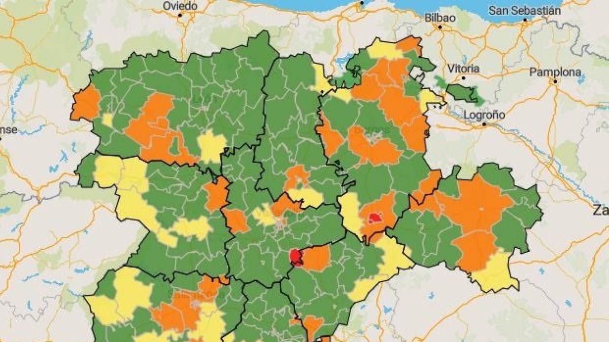 Mapa de zonas básicas de salud en Castilla y León de este domingo.- Europa Press