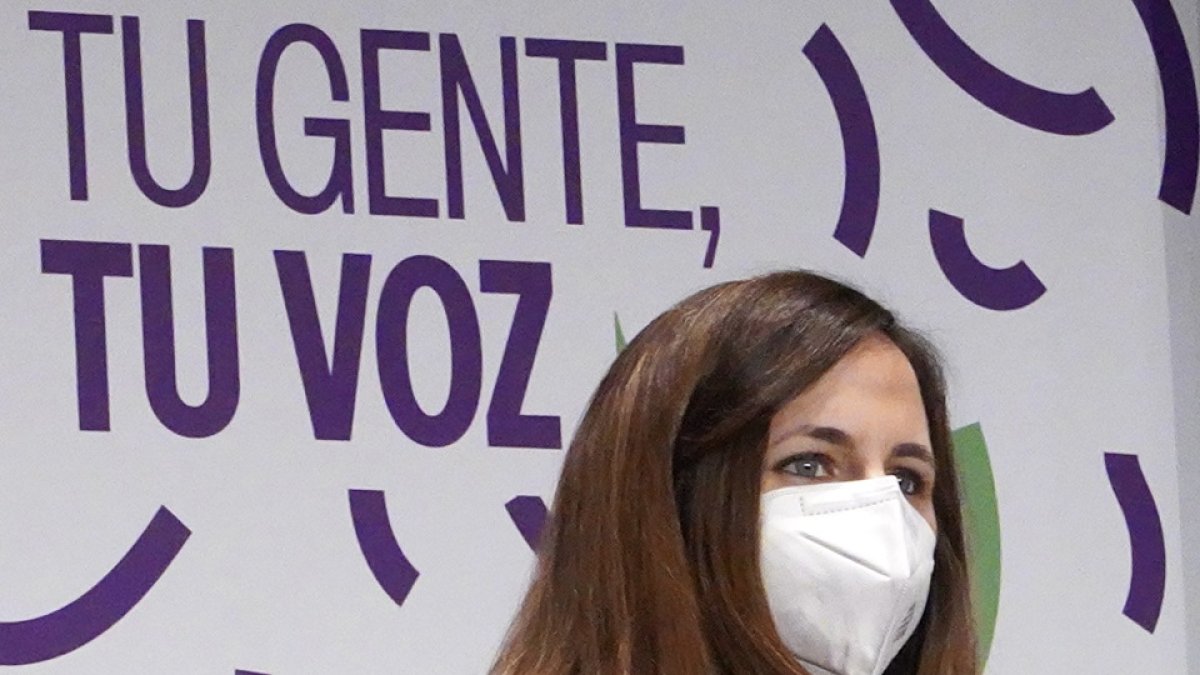 Ione Belarra, secretaria general de Podemos y ministra de Derechos Sociales y Agenda 2030 en la presentación de la candidatura de Unidas Podemos. -ICAL