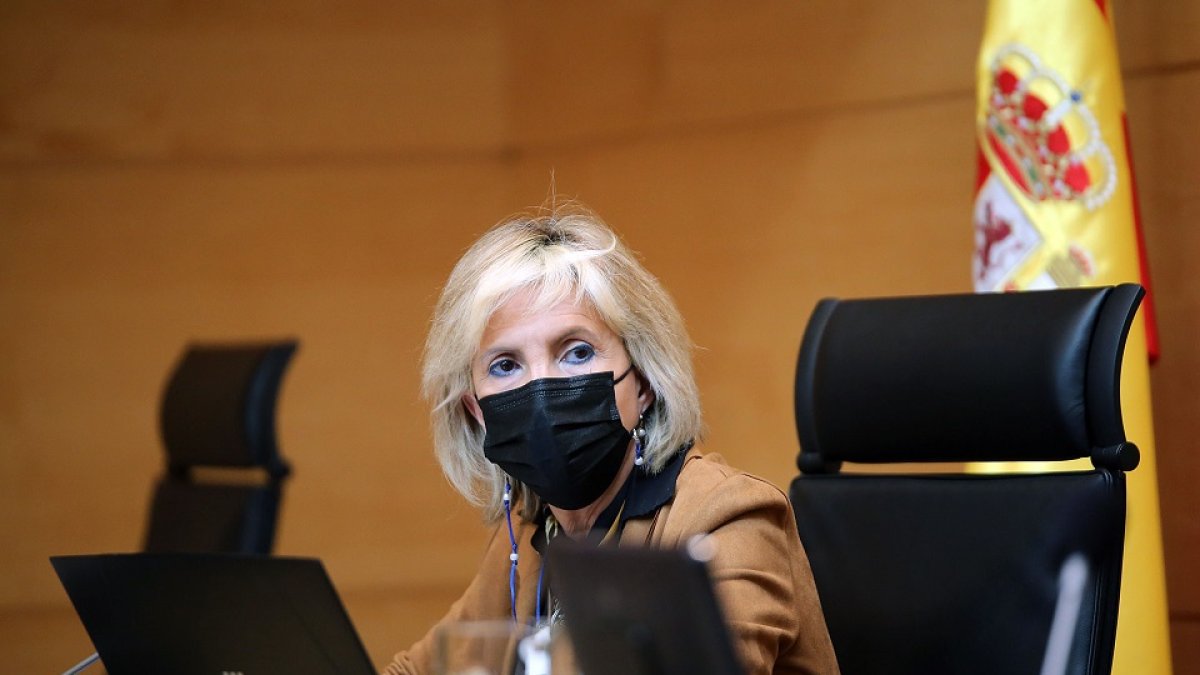 La consejera de Sanidad, Verónica Casado, durante su comparecencia en la Comisión de Sanidad de las Cortes. / ICAL