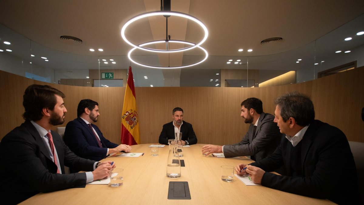 Reunión de Santiago Abascal con los presidentes autonómicos de VOX, entre ellos Juan García-Gallardo.- ICAL