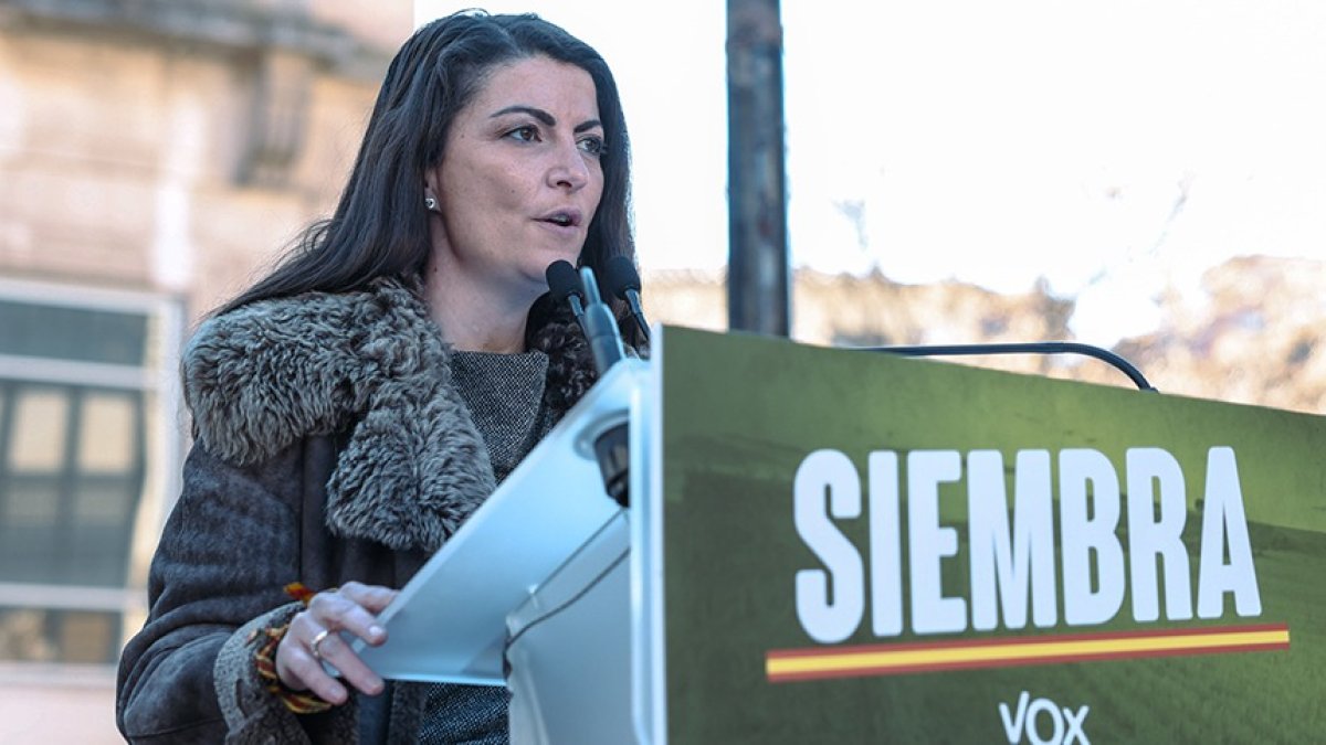 Macarena Olona, durante un acto electoral de VOX en Castilla y León.- ICAL